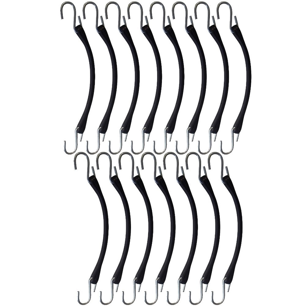 (15) 9" Heavy Duty Natural Black Rubber Tarp Straps (Bungee Cords) w/ Hooks