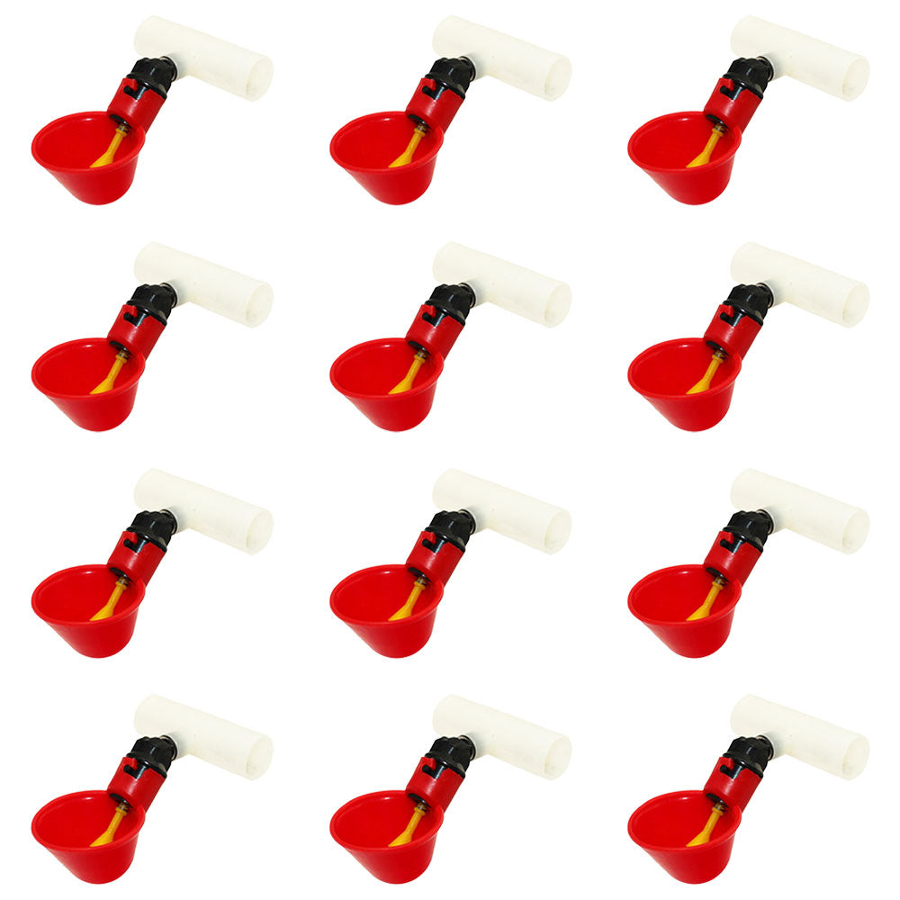 Twelve (12) Automatic Waterer Drinker Cups Clear Plastic Tee Chicken Poultry