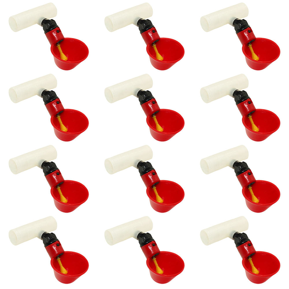 Twelve (12) Automatic Waterer Drinker Cups Clear Plastic Tee Chicken Poultry