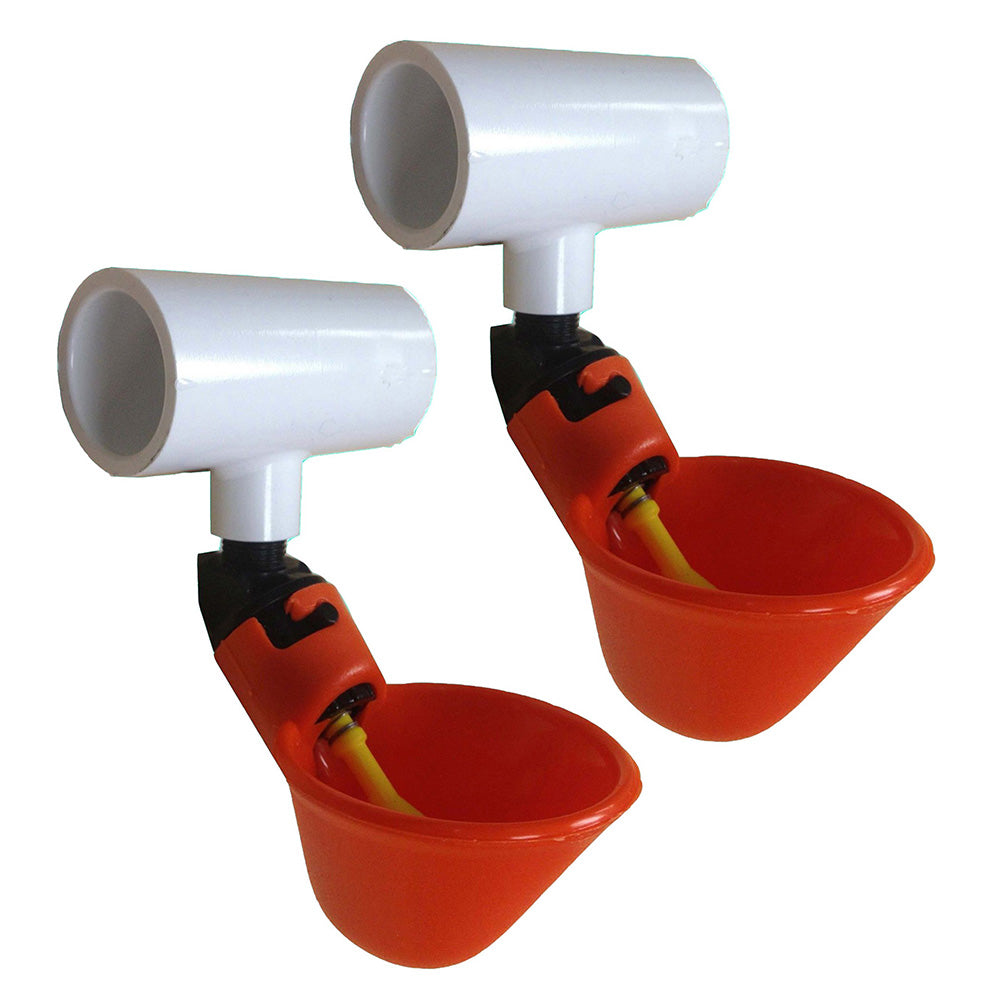 (2) AUTOMATIC WATERER DRINKER CUPS & 1/2" PVC TEE FITTING CHICKEN WATER POULTRY
