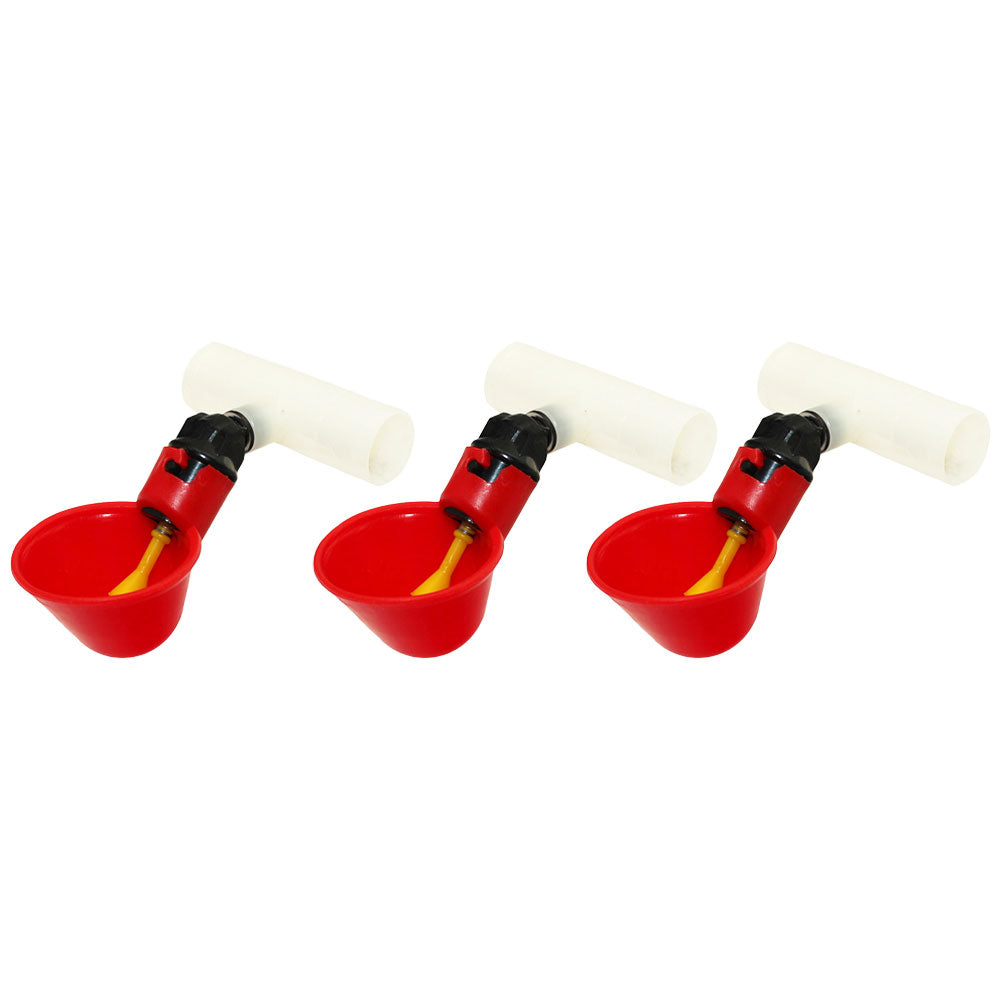 (3) AUTOMATIC WATERER DRINKER CUPS & 1/2" CLEAR FITTING CHICKEN WATER POULTRY