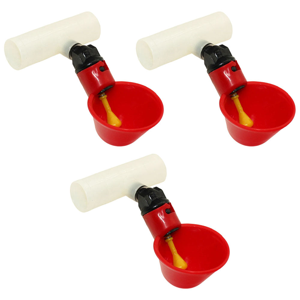 Three (3) Automatic Waterer Drinker Cups and Clear Fitting Chicken Water Poultry