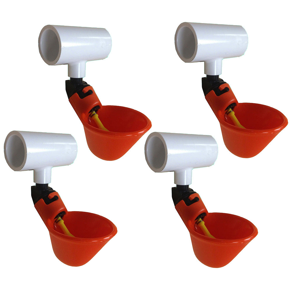 Four (4) Poultry Water Drinking Cups Pipe Fitting Chicken Automatic Drinkers