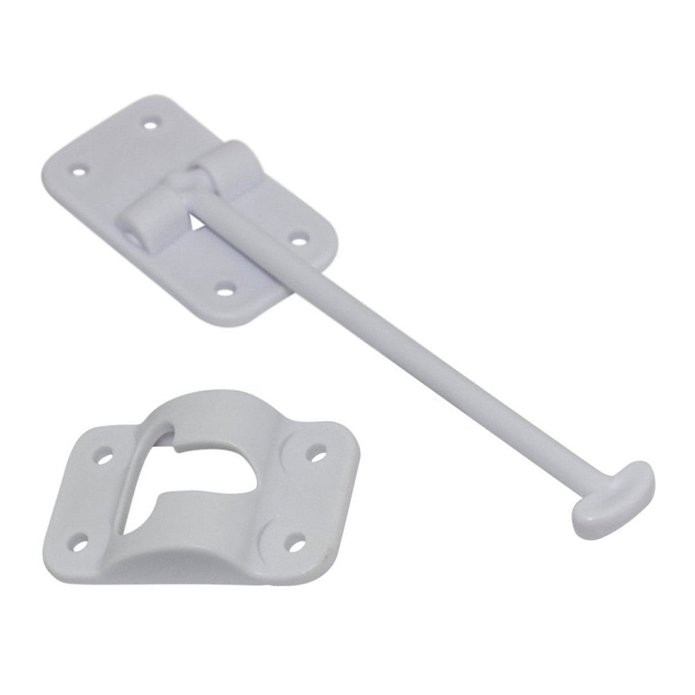 One White Plastic Camper and RV Door Holder with Stop Fits Universal
