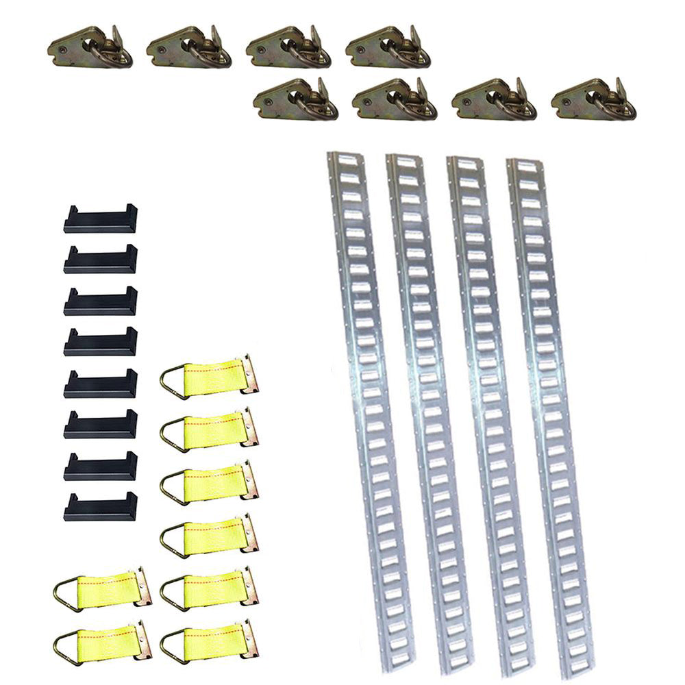 28 Piece E-Track Kit w/8 ft E-Track Trailer Tie-Down Rails Galvanized Steel