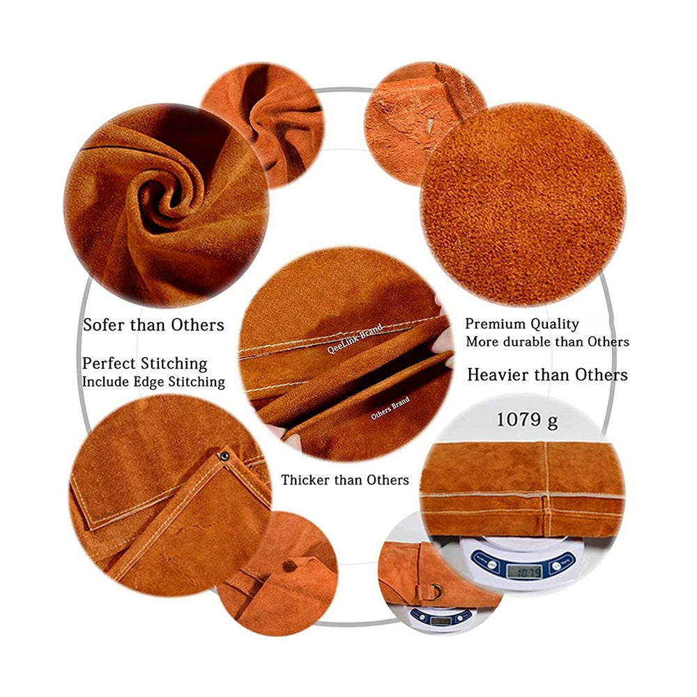 Adjustable Leather Heavy Duty Apron 6 Tool Pockets Heat & Flame Resistant