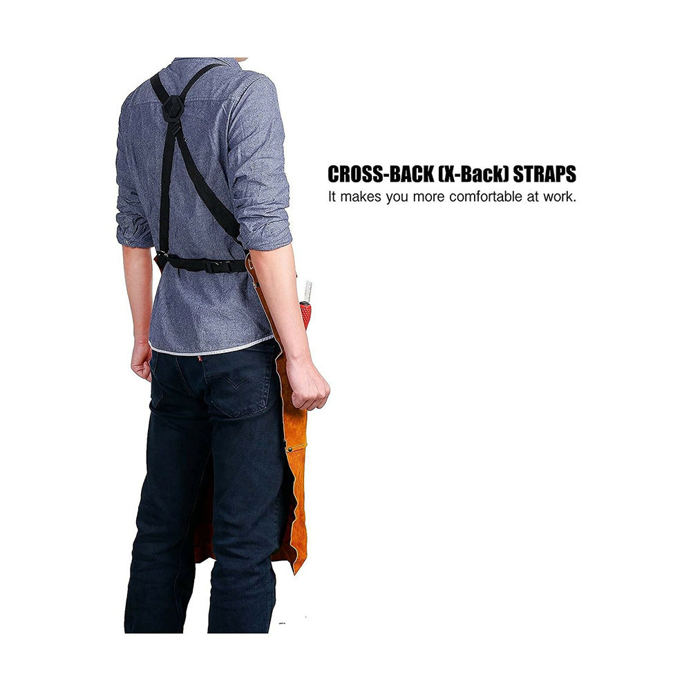 Adjustable Leather Heavy Duty Apron 6 Tool Pockets Heat & Flame Resistant