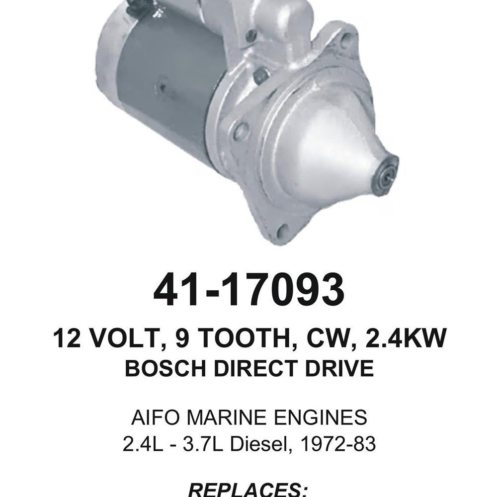 Starter — BOSCH STR 12V 2.4KW 9T CW Fits Fiat Replaces ROM17093N-USA