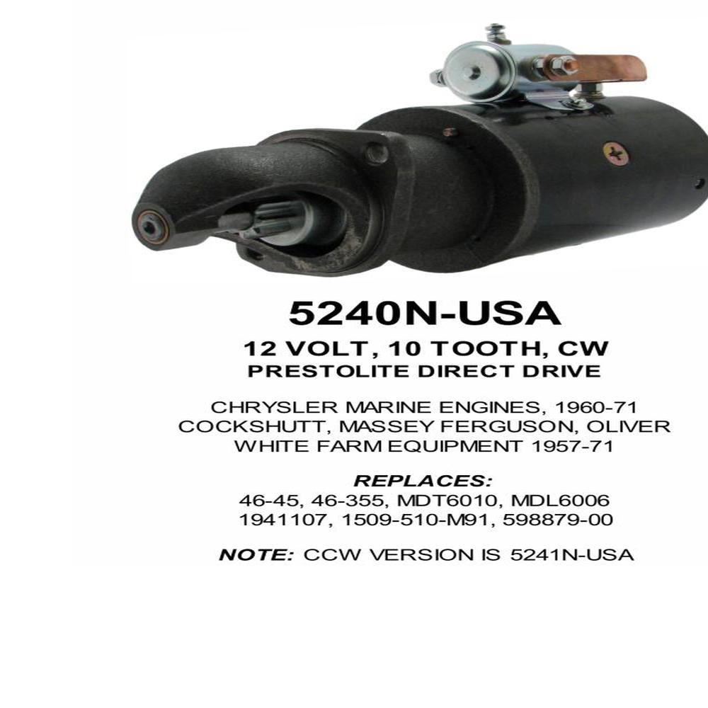 Starter — PREST STR 12V 9T CW Fits Cockshutt Replaces ROM5240N-USA