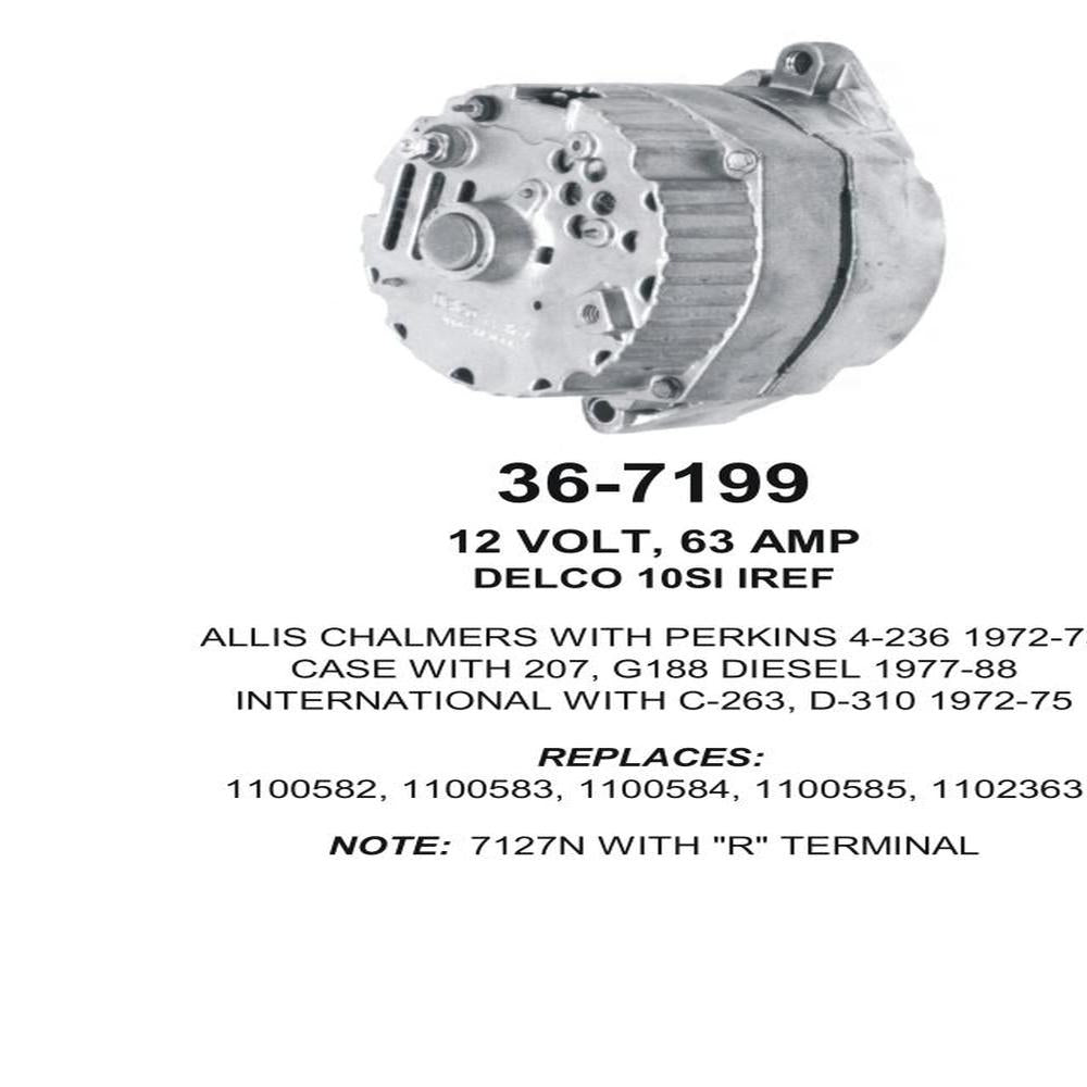 Alternator — " 10SI 12V 72A ""R"" TERM" Fits Case IH Replaces ROM7199N-USA