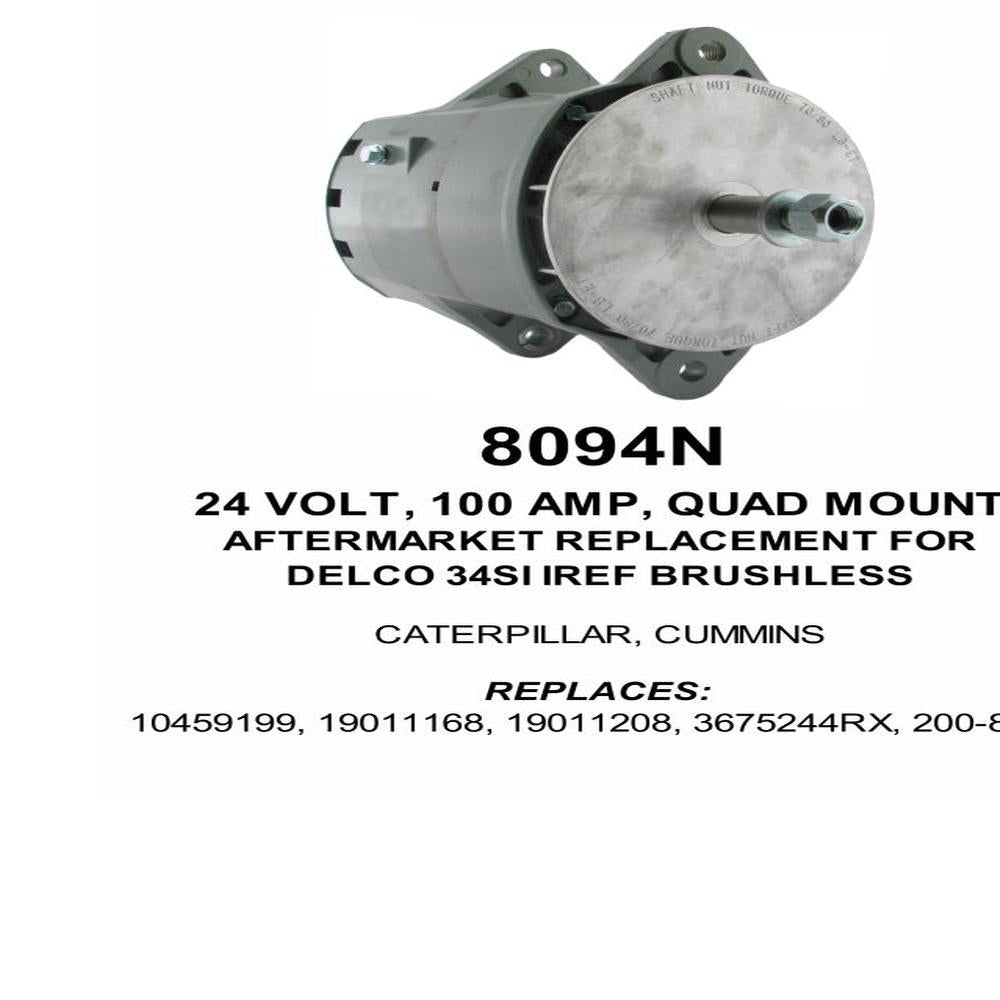 Alternator — 34SI 24V 100A NEG Fits Barber Replaces ROM8094N-USA