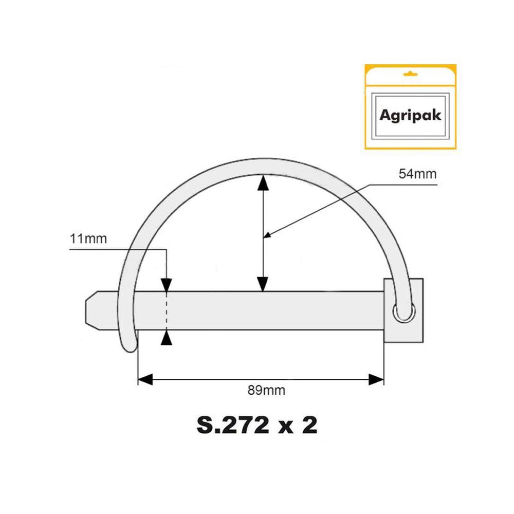S.11882 Shaft Locking Pin, Pin Ø11mm x 89mm (2 pcs. Agripak)