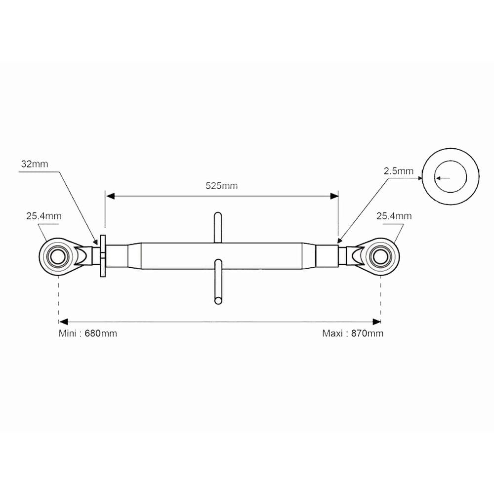 S.15347 Top Link Heavy Duty (Fits CAT.2/2) Min: 680mm - Fits Massey Ferguson