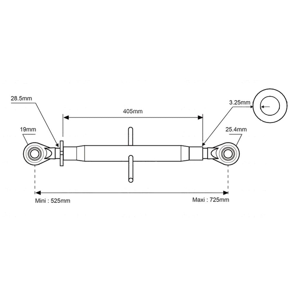S.304 Top Link Standard Duty (Fits CAT.1/2) Ball and Ball, Min mm: 525mm Fits Fo
