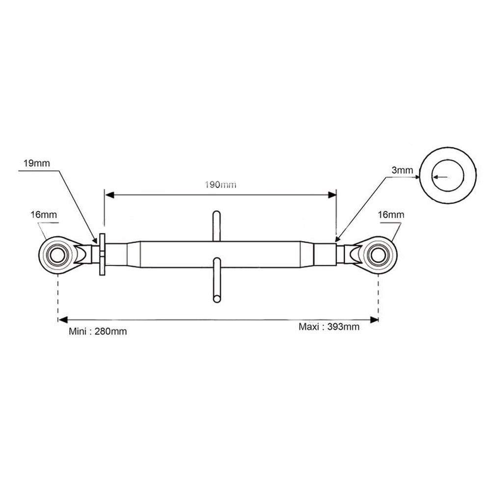 S.4418 Top Link Standard Duty (Fits CAT.0/0) Ball and Ball, Min mm: 280mm.