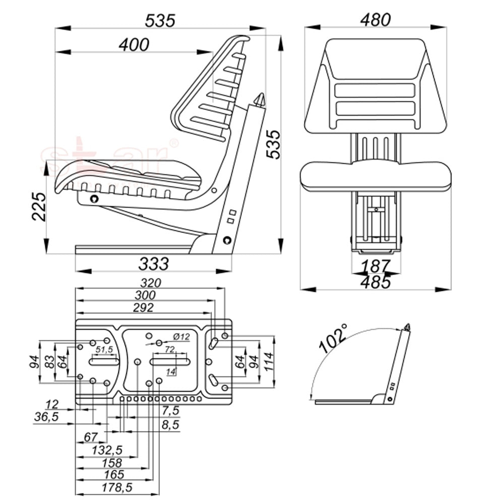 Tractor Seat, Suspension Seat, Fixed Base, Trapezoid Back; 3010-0024