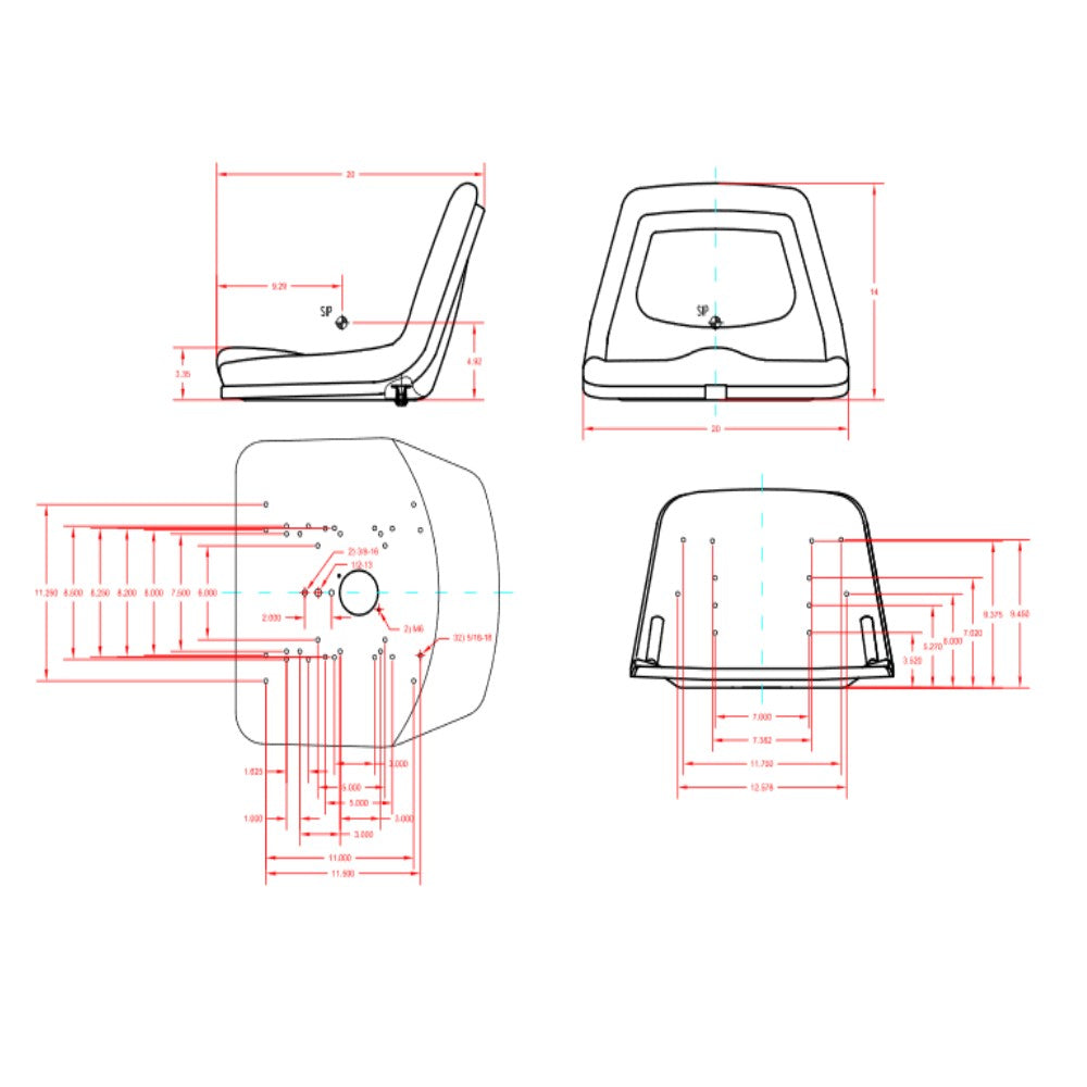 Blue Deluxe High-Back Steel Pan Seat Fits Ford Replaces 135001BL