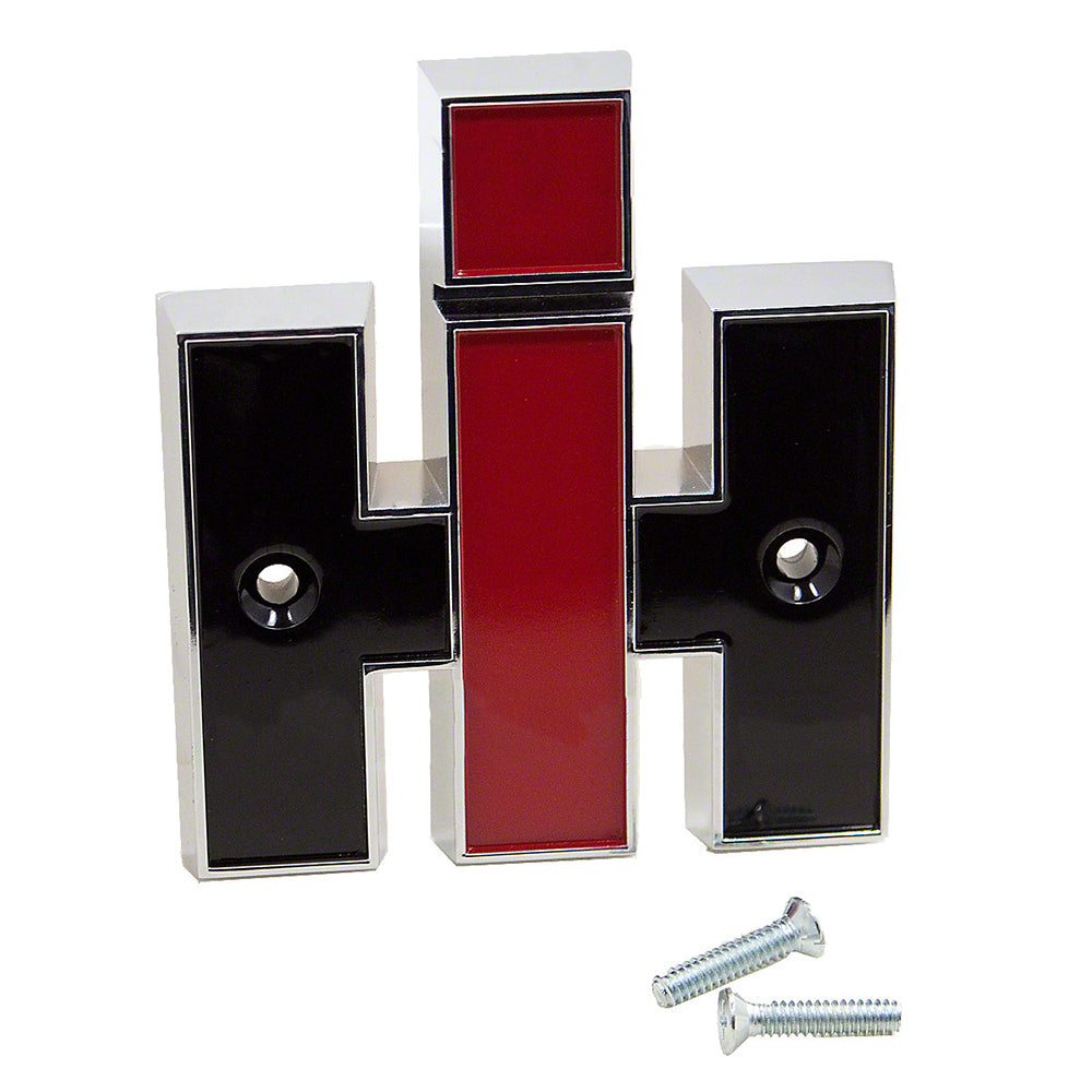 IHS784 Diecast Front IH Emblem, Red & Black, Chrome - Fits International