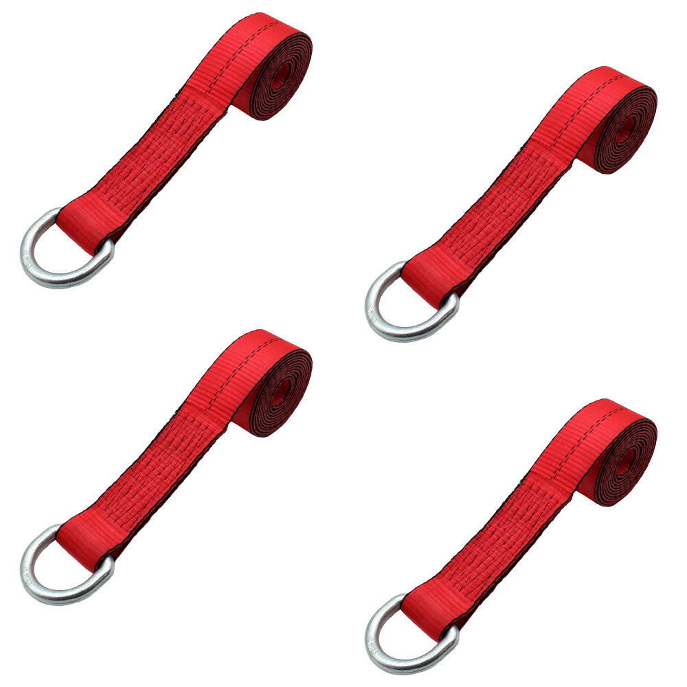 (4) Heavy Duty Red Strap 2" x 8’ with Plated D Ring 12,000 Lb Breaking Strength