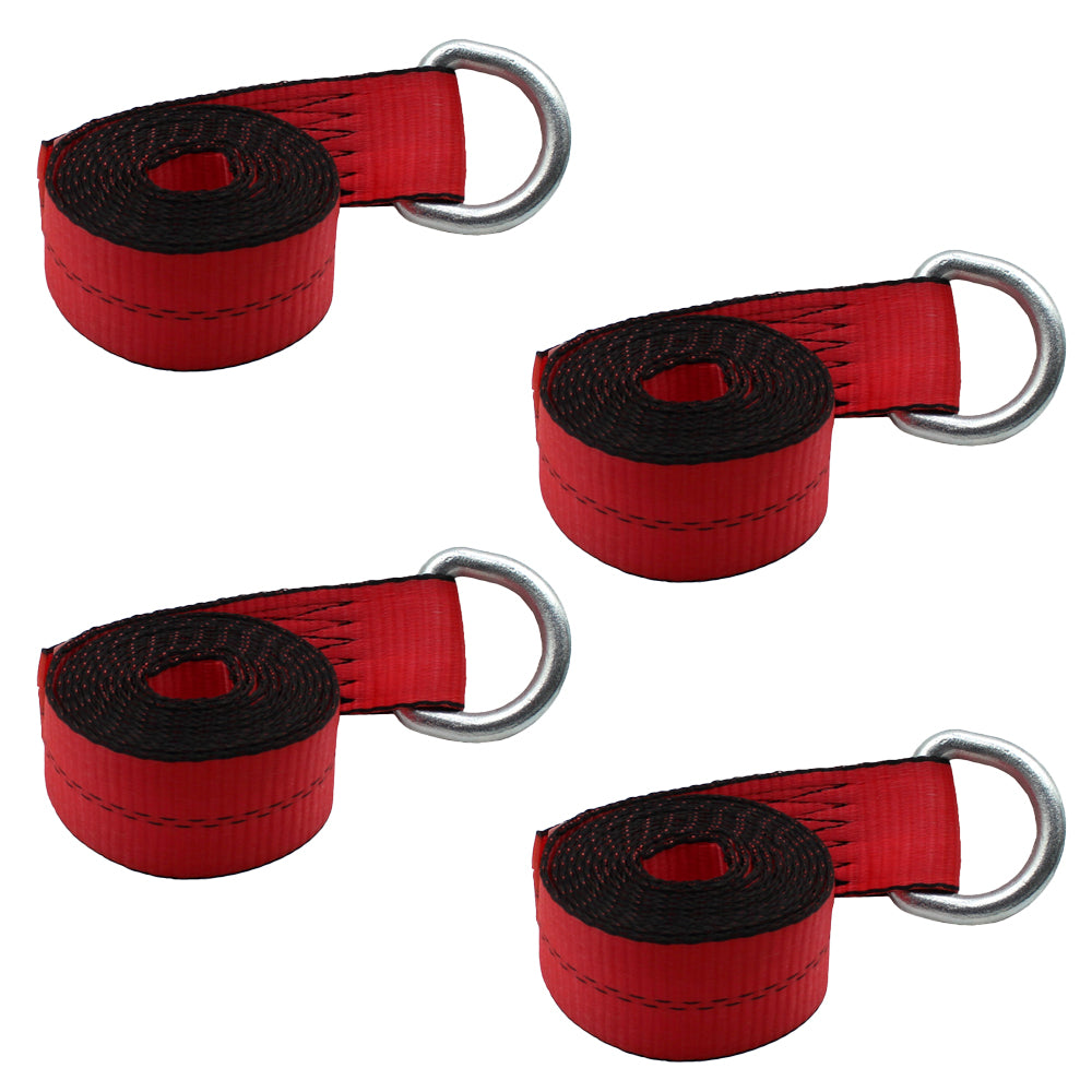 (4) Heavy Duty Red Strap 2" x 8’ with Plated D Ring 12,000 Lb Breaking Strength