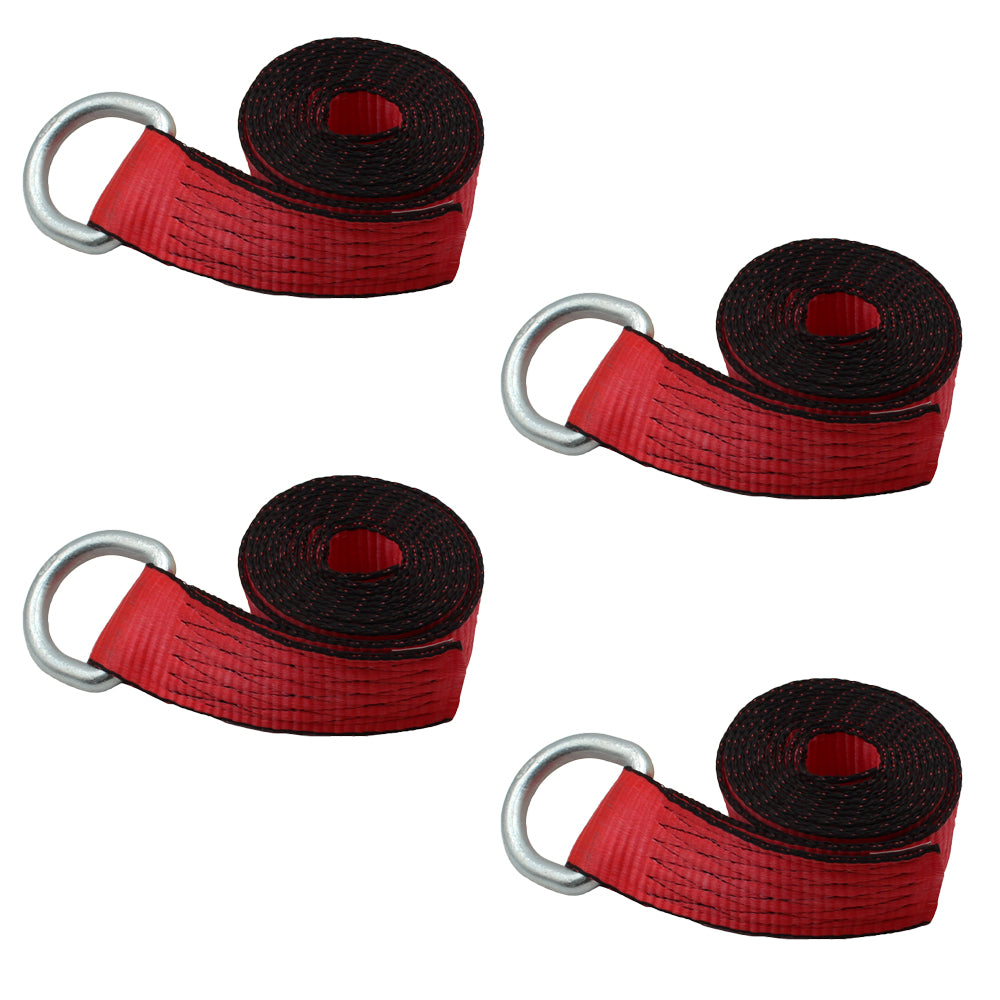 (4) Heavy Duty Red Strap 2" x 8’ with Plated D Ring 12,000 Lb Breaking Strength