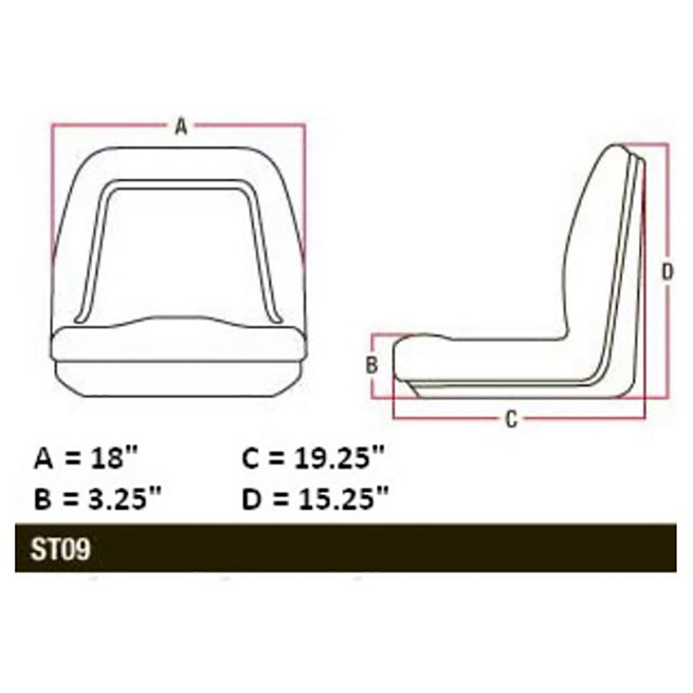Michigan Style High Back Premium Mower/Tractor Seat Fits John Deere, Fits Kubota