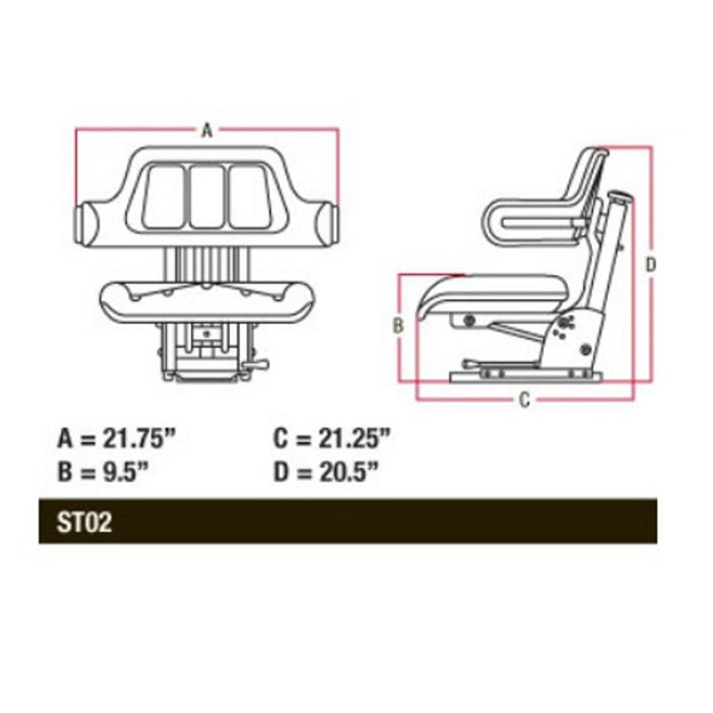 W222BL Black Tractor Universal Seat Fits Allis Chalmers, Fit Hesston Fits Yanmar