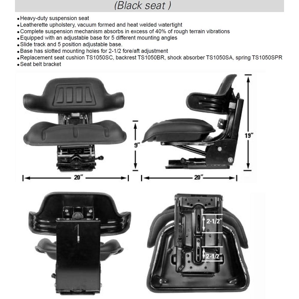 Black Wrap Around Seat with Arms Fits John Deere Replaces TY24764
